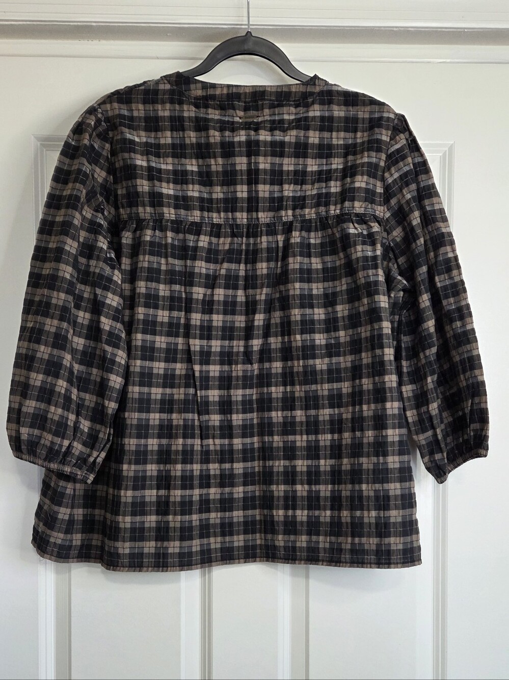 Barbour 'Lorelei' Brown Plaid Popover Blouse - Size 10 - Picture 2 of 9